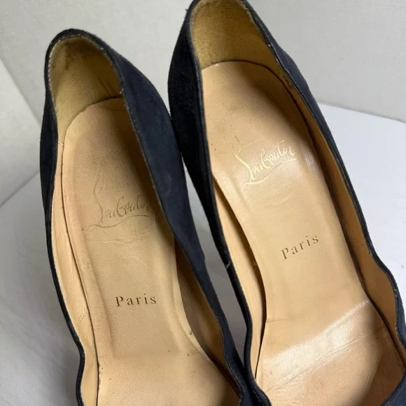 Christian Louboutin Red Bottom Navy Suede Platform Pumps Heels Size 37 - Picture 3 of 15